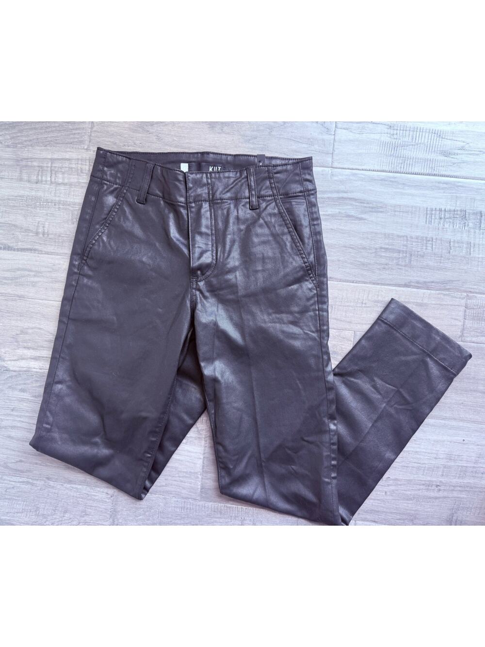 Kut From The Kloth Reese Ankle Straight Pants Size 4L Black Faux Leather NWT